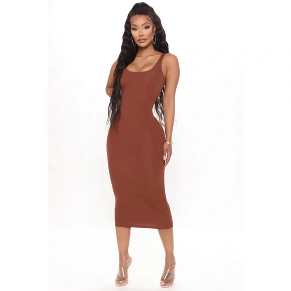 brown bodycon dress fashion nova NOVA CURVE NUDE – bodycon dress in beige main image 1